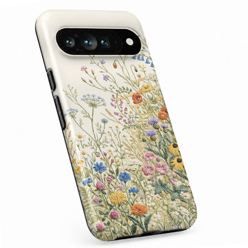 Vintage Wildflower Meadow Google Pixel case with botanical flowers and leaves