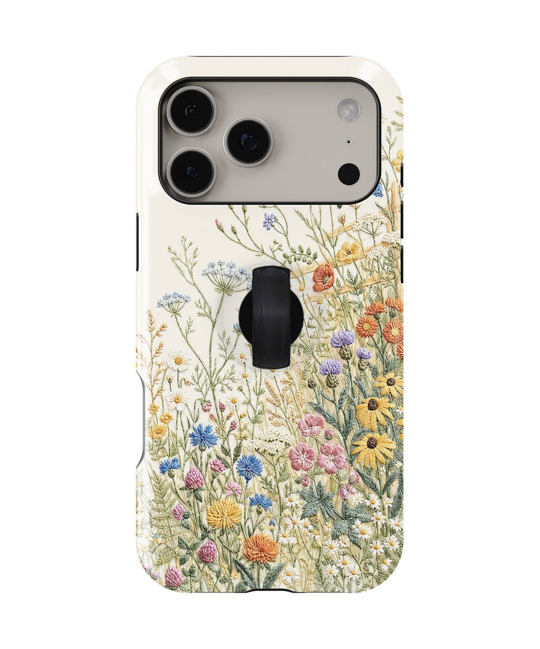 Vintage Wildflower Meadow MagSafe Loop iPhone Case with built-in finger loop closed