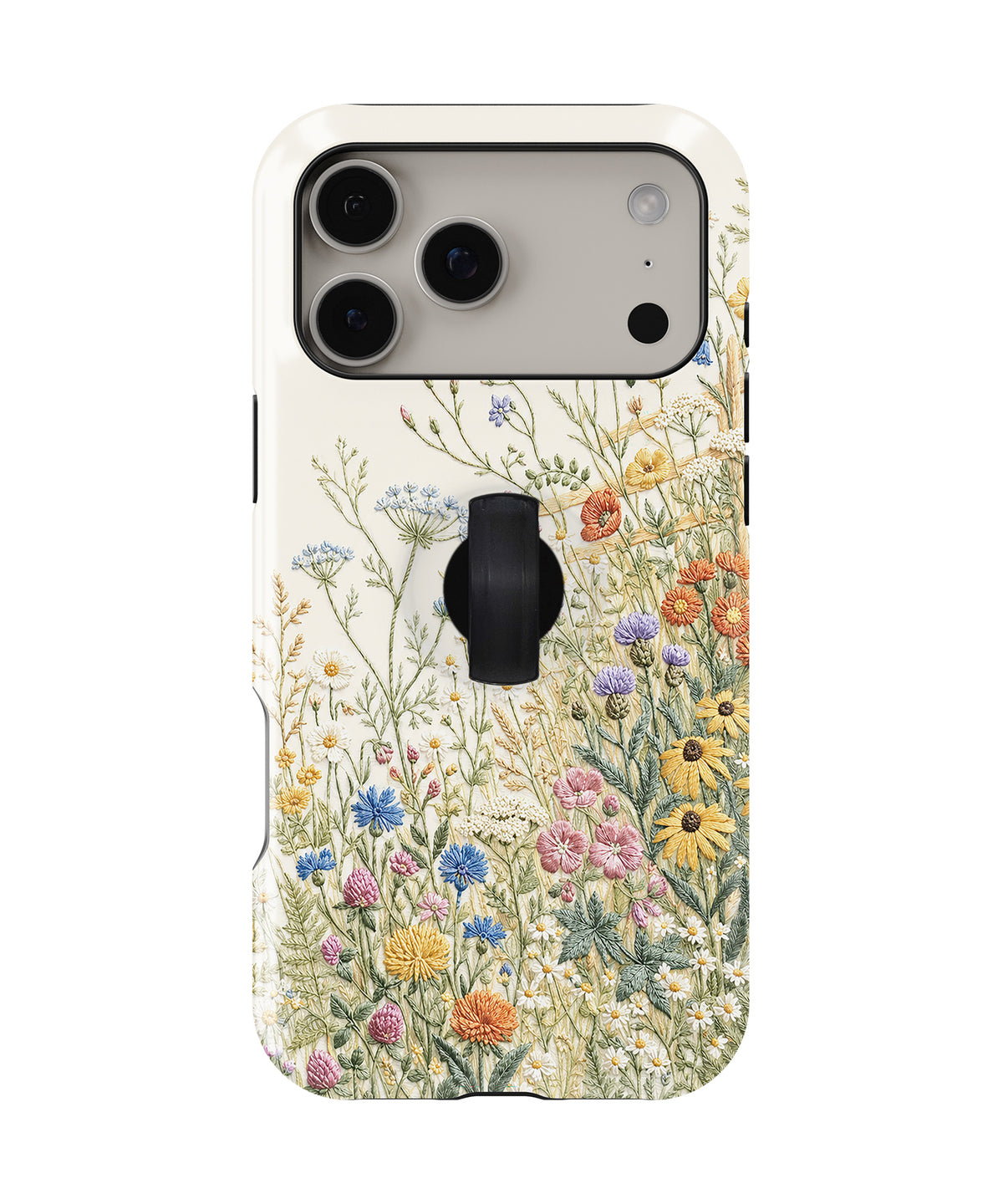 Vintage Wildflower Meadow MagSafe Loop iPhone Case with built-in finger loop closed