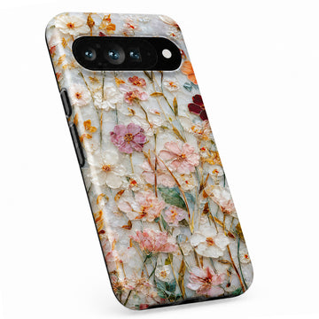 Warm Wildflower Stained Glass Google Pixel case with botanical flowers and leaves