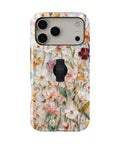 Warm Wildflower Stained Glass MagSafe Loop iPhone Case with built-in finger loop closed