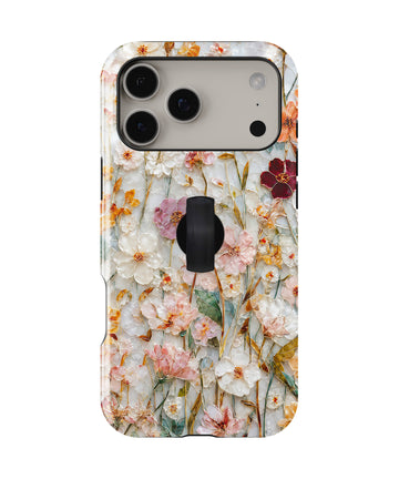 Warm Wildflower Stained Glass MagSafe Loop iPhone Case with built-in finger loop closed