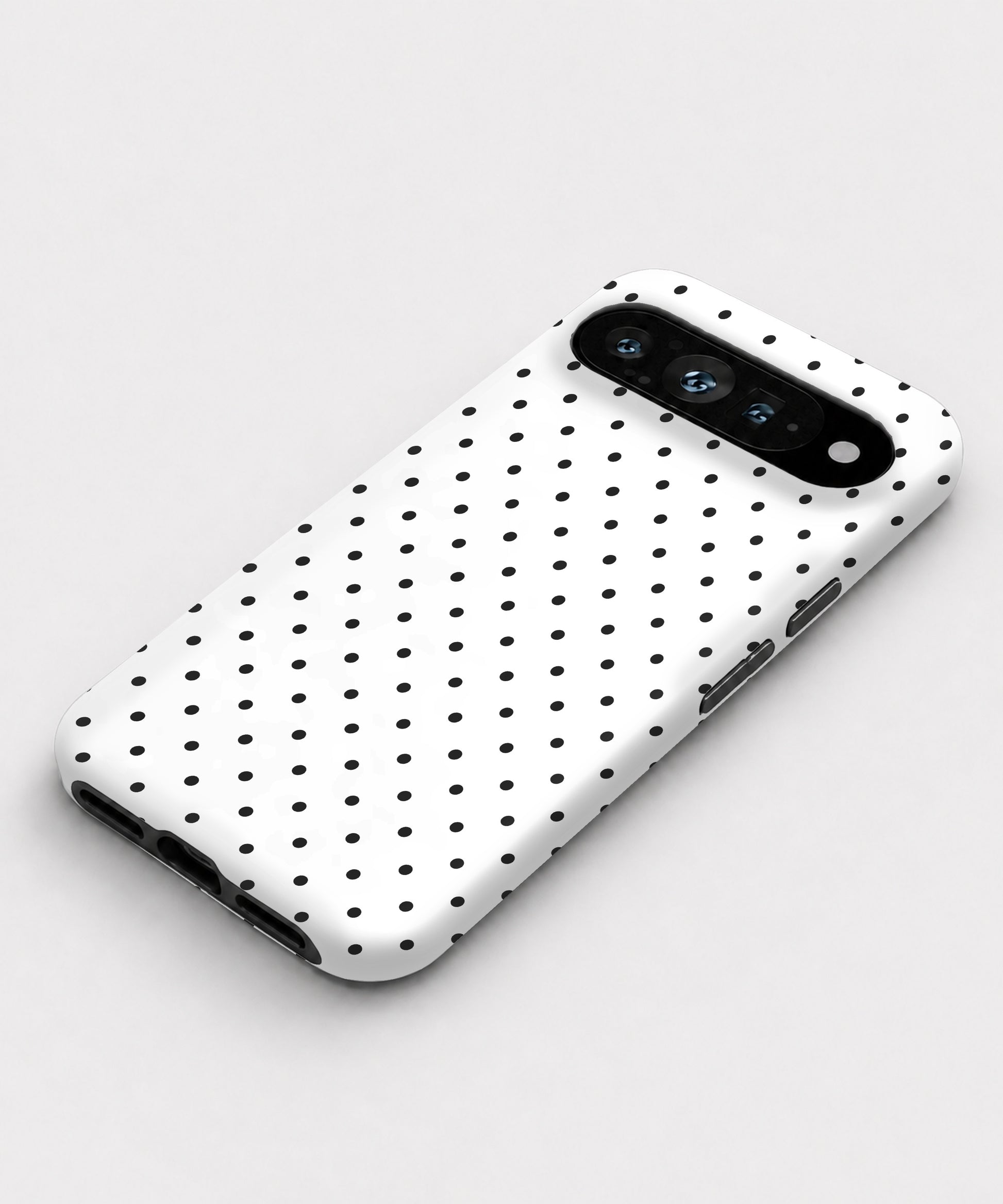 White Black Mini Polka Dot Google Pixel case front view