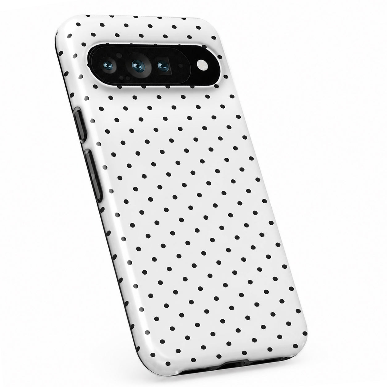 White Black Mini Polka Dot Google Pixel case with repeating polka dots