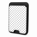 Front view of the White Black Mini Polka Dot MagSafe card holder on a white background