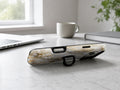 White Gold Agate Marble MagSafe Loop iPhone Case shown in a neutral white professional lifestyle setting
