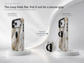 White Gold Agate Marble MagSafe Loop iPhone Case side view showing the built-in finger loop