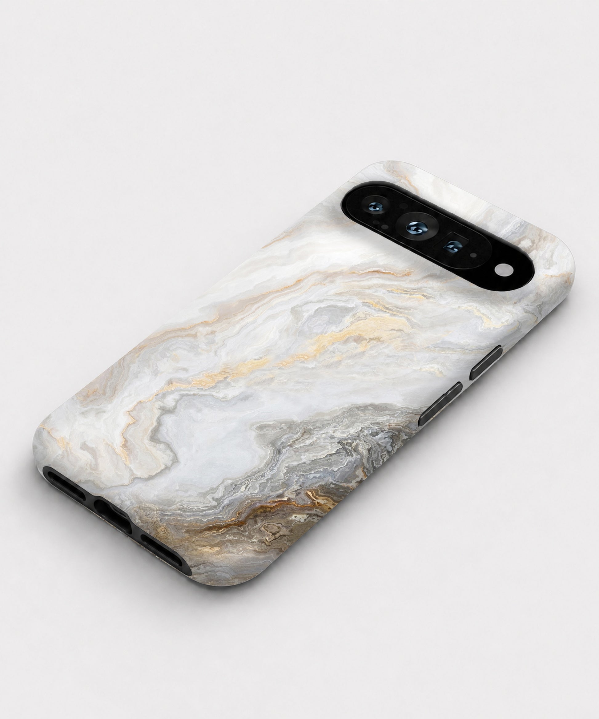 White Gold Marble Google Pixel case front view