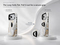 White Gold Marble MagSafe Loop iPhone Case side view showing the built-in finger loop